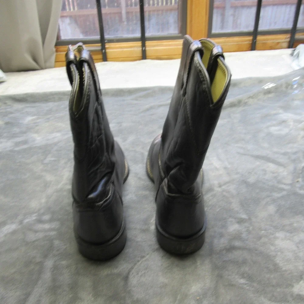 Justin Basics Mens Boots 7.5 D Black Leather‎ Cowboy Western Temple Roper